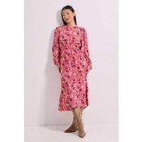 Dorothy Perkins Women's Petite Shirred Dropped Waist Detail Printed Midi Dress in Dusty Pink | Size: 8