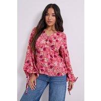 Dorothy Perkins Women's Petite Button Tie Detail Printed Top in Pink | Size: 8