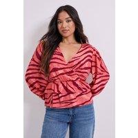 Dorothy Perkins Women's Petite Wrap Front Frill Detail Printed Blouse in Zebra | Size: 14