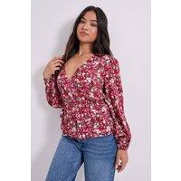 Dorothy Perkins Women's Petite Wrap Front Frill Detail Printed Blouse | Size: 12