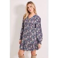 Dorothy Perkins Women's Frill Detail Tiered Smock Printed Mini Dress in Purple | Size: 14