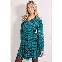 Dorothy Perkins Women's Frill Detail Tiered Smock Printed Mini Dress in Teal | Size: 18