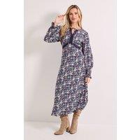 Dorothy Perkins Women's Purple Ditsy Lace Detail Tie Neck Printed Midi Dress | Size: 12