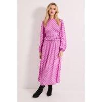 Dorothy Perkins Women's Gathered Waist Detail Blouson Sleeve Printed Midi Dress in Purple | Size: 12