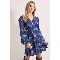Dorothy Perkins Women's Frill Detail Blouson Sleeve Tie Back Tiered Printed Mini Dress in Purple | Size: 18