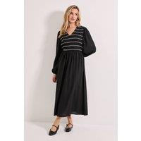 Dorothy Perkins Women's Contrast Stitching Shirred Bodice V Neck Midi Dress in Mono | Size: 10