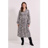 Dorothy Perkins Women's Seam Detail Collared Blouson Sleeve Printed Midi Dress in Mono | Size: 8