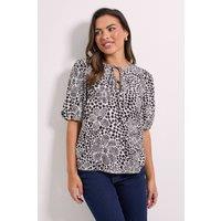 Dorothy Perkins Women's Tie Detail Puff Sleeve Printed Top in Mono | Size: 8