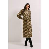 Dorothy Perkins Women's Keyhole Detail Waisted Blouson Sleeve Printed Midi Dress | Size: 10