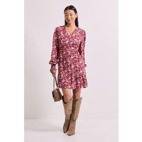 Dorothy Perkins Women's Petite Frill Detail Tiered Smock Printed Mini Dress in Pink | Size: 14