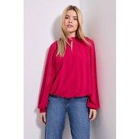 Dorothy Perkins Women's Tie Neck Keyhole Blouson Sleeve Blouse in Dark Pink | Size: 8