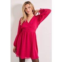 Dorothy Perkins Women's Gathered Waistband Detail Chiffon Mini Dress in Dark Pink | Size: 8