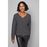 Wallis Women's Sparkle Sequin V Neck Jumper in Black | Size: Medium