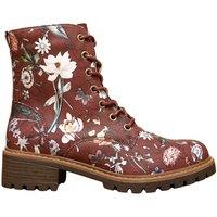 IVACHY Women's Floral Lace-Up Ankle Boots with Side Zip in Burgundy | Size: 7.5
