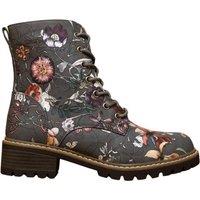 IVACHY Women's Floral Lace-Up Ankle Boots with Side Zip in Grey | Size: 5