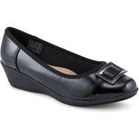 Pavers Women's Wide Fit Flexible Wedge Heel Slip On Shoes in Jet Black | Size: 5