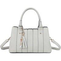 Fontanella Fashion Women's Katze Striped PU Leather Tote Shoulder Handbag with Kitten Charm in Light Grey
