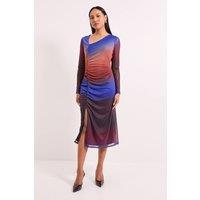 Principles Women's Ruched Draw Chord Detail Ombre Mesh Midi Dress in Blue | Size: 18