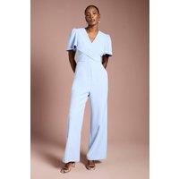Coast Women's V Neck Short Sleeve Wrap Waist Jumpsuit in Cornflower Blue | Size: 8