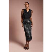 Coast Women's Cutwork Embroidered Mesh Pencil Skirt in Black | Size: 18