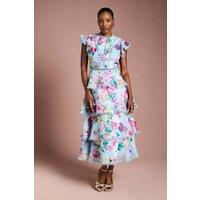 Coast Women's Lace Trim Tiered Organza Midi Dress in Pale Blue | Size: 18