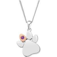 Clogau Women's Paw Prints Sterling Silver Birthstone Pendant for February with Amethyst in Metallics