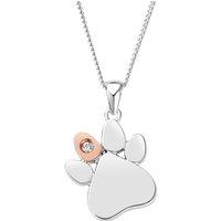 Clogau Women's Paw Prints Sterling Silver Birthstone Pendant for April with Zircon in Metallics