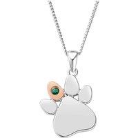 Clogau Women's Paw Prints Sterling Silver Birthstone Pendant for May with Emerald in Metallics