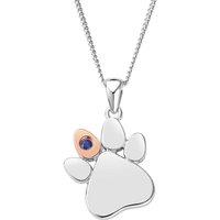 Clogau Women's Paw Prints Sterling Silver Birthstone Pendant for September with Sapphire in Metallics