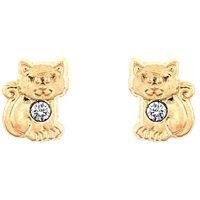 Jewelco London Women's 9ct Gold CZ Cat Kitten Solitaire Stud Earrings - JES284