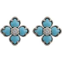 Latelita Women's Flower Clover Turquoise Stud Earrings Silver in Blue