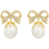 Latelita Women's Baroque Pearl Ribbon & Bows Drop Earrings Gold