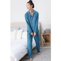 British Boxers Women's "Stornoway" Herringbone Brushed Cotton Pyjama Set in Teal | Size: 2XL