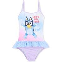 Bluey Girl's Swimming Costume Long Sleeve Swimsuit One Piece Swimwear Pool Beach in Lilac | Size: 3-4 Years