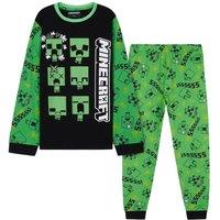Minecraft Boy's Long Pyjama Set Cotton 2 Piece Top & Bottoms PJ Sleepwear Nightwear in Green | Size: 7-8 Years