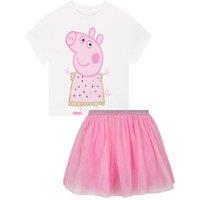 Peppa Pig Girl's Glitter T-Shirt & Skirt Set in Pink | Size: 3-4 Years