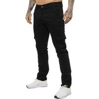 Enzo Men's Slim Fit Stretch Cargo Chinos in Black | Size: 36R