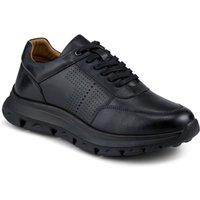 Pavers Men's Wide Fit Breathable Leather Lace Up Trainers in Black | Size: 8