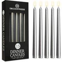 Deco Express Candles Set Classic Dripless Tapered Metallic Unscented 8 Hours Dcor in Silver | Size: 15 Pack