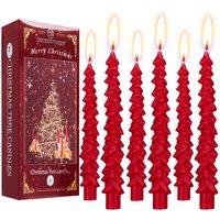 Deco Express Christmas Tree Candles Set of 6 Dinner Candles 7 Hr Burn Xmas Gift Set in Red