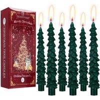Deco Express Christmas Tree Candles Set of 6 Dinner Candles 7 Hr Burn Xmas Gift Set in Green