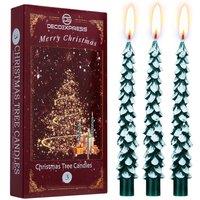 Deco Express Christmas Tree Candles Set of 3 Dinner Candles 7 Hr Burn Xmas Gift Set in Green
