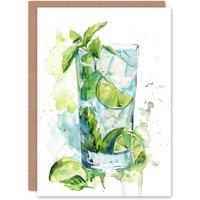 Artery8 Classic Mojito Cocktail Modern Watercolour Mint Birthday Art Card in Green