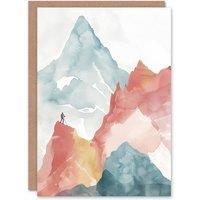 Artery8 Mountain Climber Hiking Landscape Watercolour Birthday Art Card