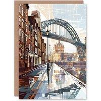 Artery8 Newcastle Tyne Bridge Abstract Cityscape England Birthday Art Card in Brown