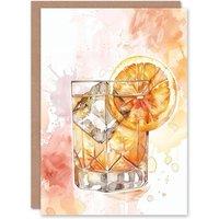 Artery8 Classic Old Fashioned Cocktail Orange Watercolour Birthday Art Card