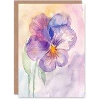 Artery8 Single Pansy Modern Watercolour Purple Floral Birthday Art Card