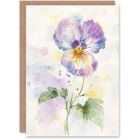 Artery8 Single Purple Pansy Simple Floral Watercolour Birthday Art Card