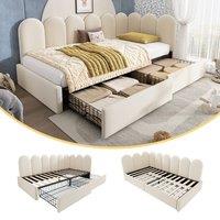 BTM Velvet Daybed with Storage Drawer, for Kids & Adults in Beige