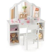 Costway Kids Vanity Table & Chair Set 2-in-1 Princess Makeup Vanity Set-White in White